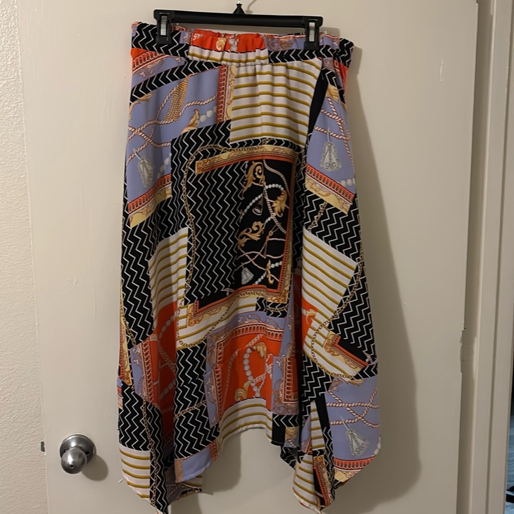 Orange and Black Asymmetrical Resort Skirt